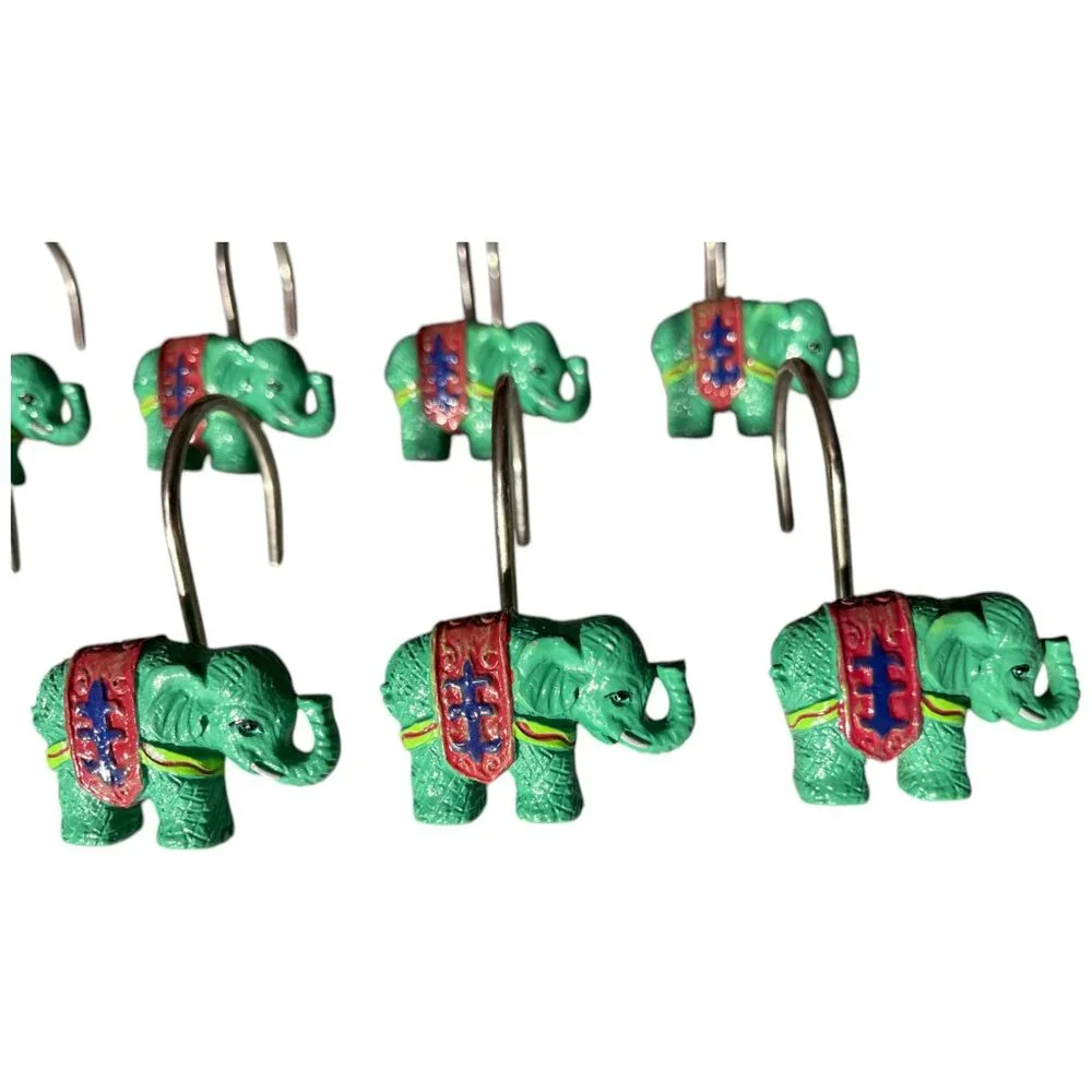 Set of 12 Green Elephant with Blankets Shower Hooks‎